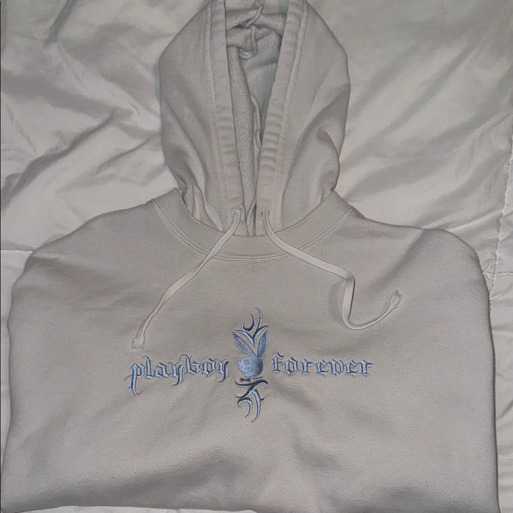 PLAYBOY Gray Hoodie with Blue Embroidery